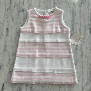 New Baby Girls Dani Sleeveless Tiered Sweater Dress Pink and White Stripe